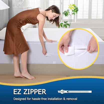King Waterproof Zippered Mattress Encasement, Breathable, Noiseless, Machine-Washable Zipped Mattress Cover, Fitting 7" - 15" Deep Mattress