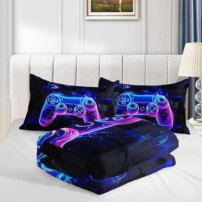 3 Pieces Bed in a Bag for Boys Bedding Sets King Size,Game Controller Comforter Sets for Boys Kids,Gaming Comforter Set for Teens Room Decor,Honeycomb Geometric Bedding with 2 Pillowcases.