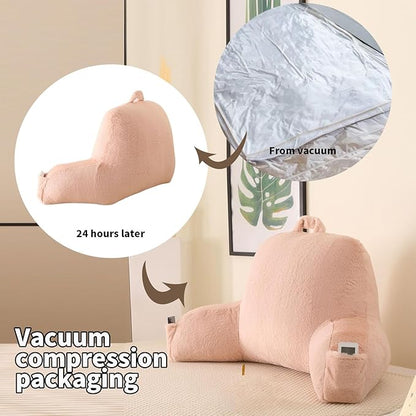 Reading Pillow for Sitting in Bed, Large Backrest Reading Pillow with Arm Rest,Back-Rest Support Cushion for Sit Up on Couch, Sofa, and Floor(Shell Pink Faux Fur, Standard(17"))