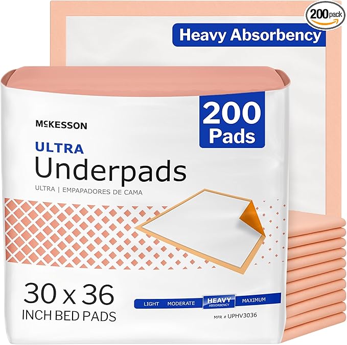 McKesson Underpads Disposable Bed Pads 30" x 36" [200 Count], Heavy Absorbency, Ultra Incontinence Chux Pads for Adults, Elderly, and Baby, Pee Pads
