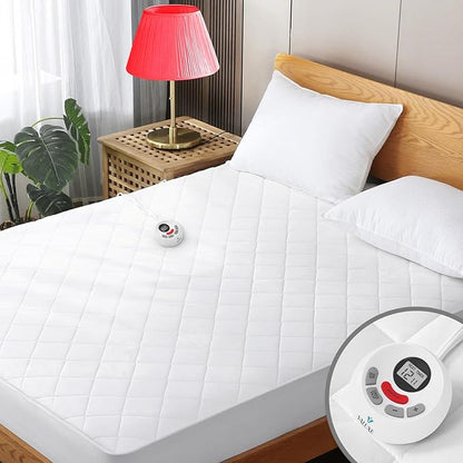 Heated Mattress Pad Twin Size Quilted Heating Electric Bed Warmer Luxury Comfort Heat Mattress Pad Cover Single Controller（10 Heat Setting | 1-12 Hours Auto Shut Off | with 8-21 Inch Deep Pocket）