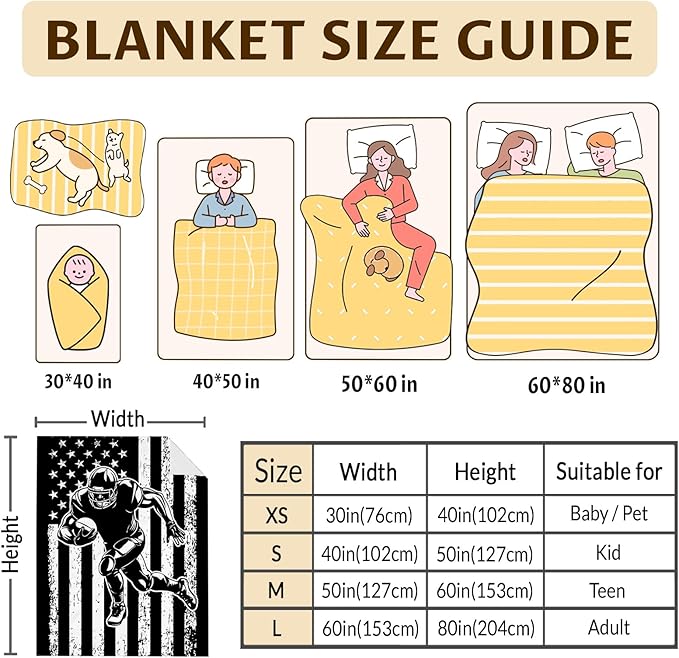 Kids Blanket Football Throw Blankets Gift for Teens Boys 8-12, 60x50 Inches Comfy Soft Flannel Sports Accessories Throws for Trip Bedroom Home Decor