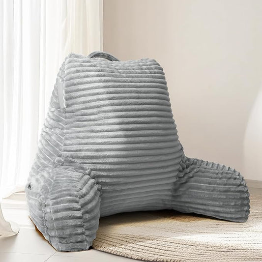 Hearth & Harbor Reading Pillow for Bed Adult – Back Pillow for Sitting in Bed, Standard Bed Pillows for Sitting Up in Bed, Foam Bed Chair Pillow, Light Grey Bed Rest Pillow