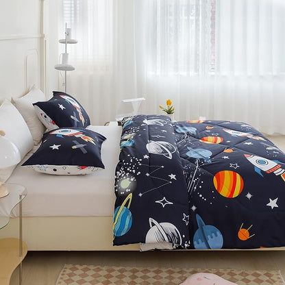 RYNGHIPY Kids Comforter Set Twin Size Cute Rocket Bedding Set for Boys Girls Space Themed Teen Boy Bedding (Space Rocket,Twin)