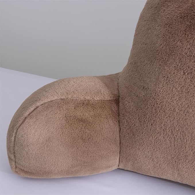Holawakaka Large Faux Fur Bed Rest Pillow with Arms, Rabbit Fur Reading Pillows Perfect for Adults Men Women, Arm, Back, Pregnancy Lumbar & Head Neck Coccyx Lower Back Support Cushion (Khaki)