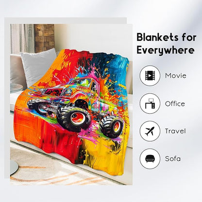 Kids Blanket - Truck Blankets for Boys Toddler - 40x50 Inches Soft Flannel Throw Gifts for Couch, Office