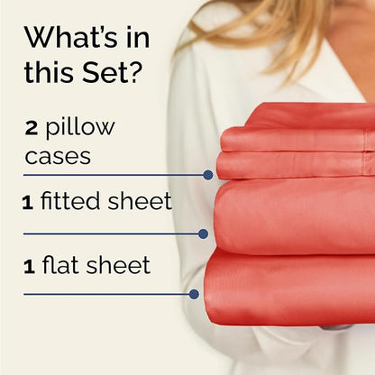 Twin 4 Piece Sheet Set - Comfy Breathable & Cooling - Ultra Soft Hotel Luxury Bedding Set with 8-16 Inch Deep Pockets - 1 Flat & 1 Fitted Sheet & 2 Pillowcases - Cozy, Wrinkle Free & Easy Care - Coral
