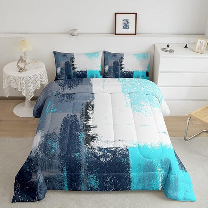 Abstract Comforter Modern Abstract Art Comforter Set for Boys Girls Children Teal Blue Grey Pattern Bedding Set Room Decor Toddler Size Duvet Set 2Pcs