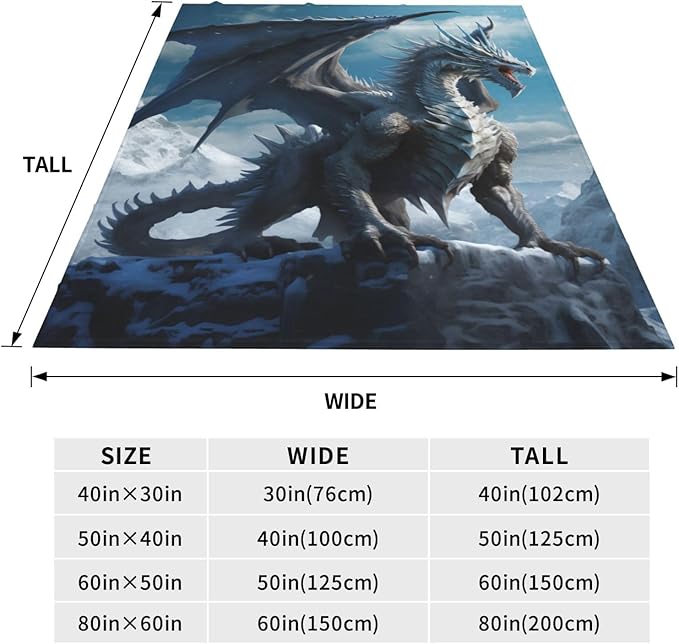 Blue Ice Dragon Blanket Gifts for Adults Boys Snow Mountain Flannel Throw Blankets Soft Comfy Lightweight for Home Decor Couch Bed Sofa 60x50 Inches