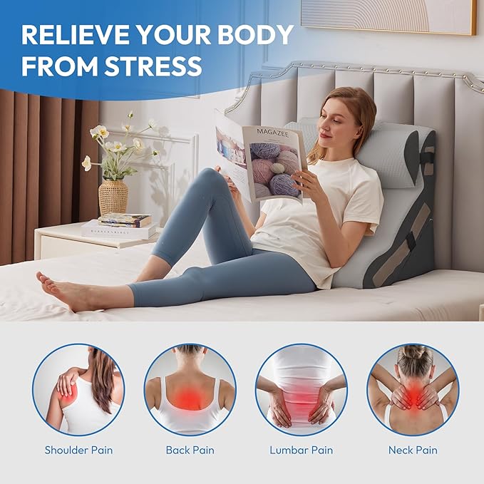 3PCS Wedge Pillow Set for After Surgery, Back Pillow for Bed Sitting up, 10-in-1 Foam Wedge Pillow for Acid Reflux & Back Pain Relief, Post Surgery Pillow for GERD & Snoring, Grey