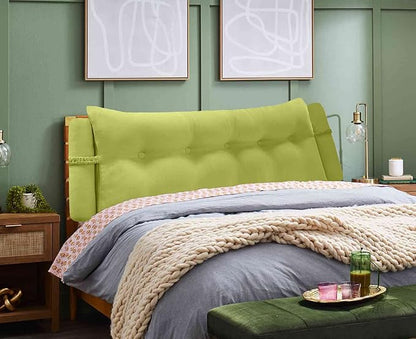 Triangular Reading Bedrest Pillow Large Bolster Cushion Headboard Backrest Wedge Pillow with Two Detachable Roll Pillows for Neck & Lumbar Support (Lime, California King 71x8x20 inches)