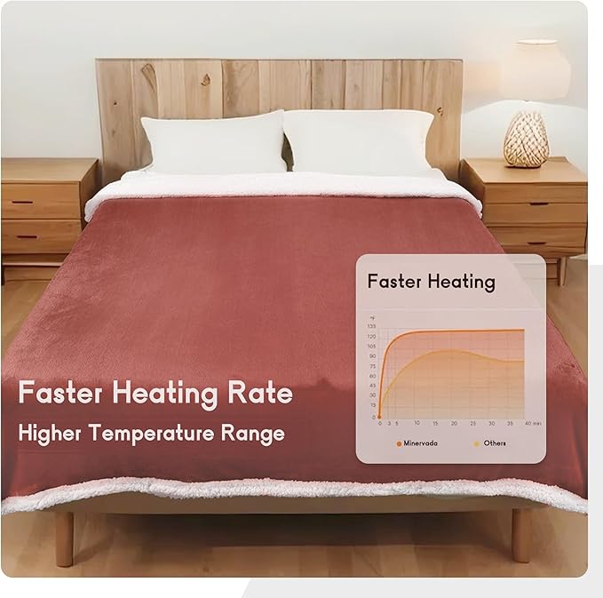 Heated Blanket Electric Blanket Full Size 72''x84'', Soft Flannel Heating Blanket with 1-10 Hour Auto Off - 6 Heat Settings - Machine Washable - Brick Red