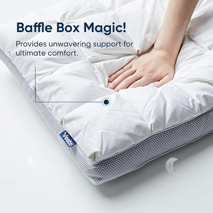 Vesta Hungarian Down Low Loft Pillow, 95% Goose Down Core, Baffle Boxe Design for Optimal Fluffiness, Ideal for Back & Stomach Sleepers, Low to Medium Profile (3.5" Height) & Soft - PlumZen
