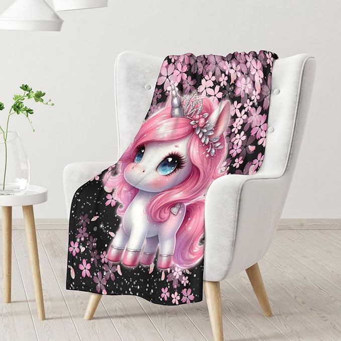 Girls Blankets Gifts Unicorn Blanket for Kids 4-6 - 30" x 40" Inches Pink Warm, Cozy & Fuzzy Throws for Crib, Lap & Office