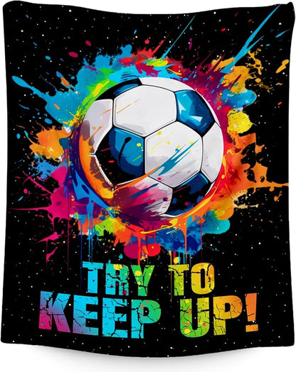 Soccer Gifts for Boys, Soccer Blanket Gift for Sport Lovers, Flannel Throw Blankets for Kids Girls Teens, Sports Decorations for Room Team Player (Colorful, 30x40 Inch)