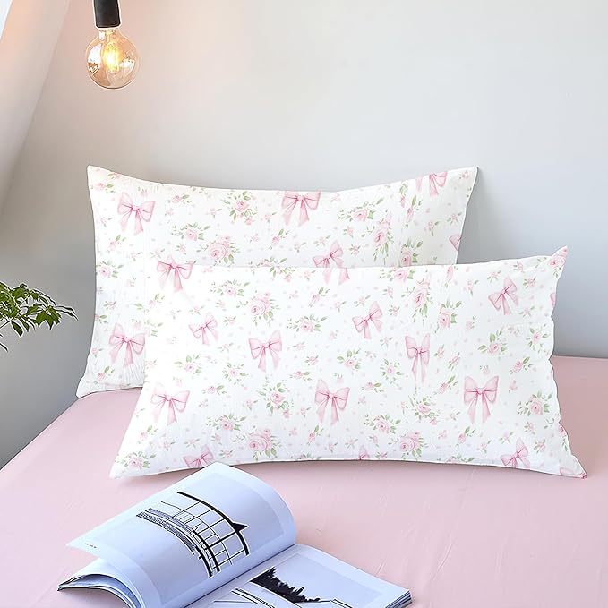 Bow Duvet Cover Queen Size Girls Pink Floral Duvet Cover Set Princess Style Bowknot Bedding Set Ultra Soft Reversible Garden Flower Bedding Set 3Pcs