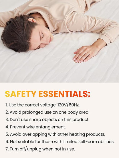 WOOMER Heated Blanket Queen Size 84" x 90", Electric Blanket with 0.5-12 Hours Timer & 10 Heating Levels, ETL Certified, White Double-Sided Velvet, Machine Washable