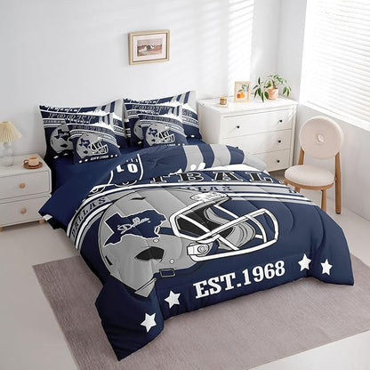 Erosebridal 3D Cool Sports Comforter Set King Size Gridiron Seasonal Color Bedding, Football Lovers Comforter + Flat Sheet + Fitted Sheet + 2 Pillowcases + 2 Throw Pillow Covers