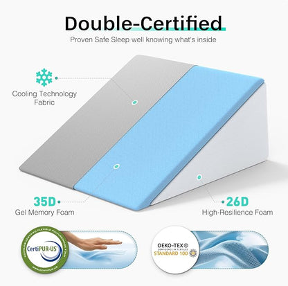 [2025 New 12" Memory Foam Wedge Pillow for Sleep Apnea, Sleeping, Acid Reflux Relief, Snoring, Dual Sided Cooling & Warm Fabric Triangle Pillow Wedge for After Surgery, Back, Leg - Gray