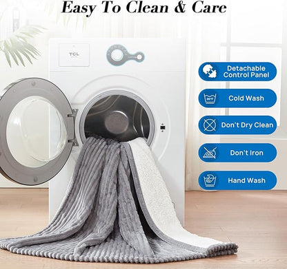 Westinghouse Queen Size Electric Blanket, Flannel to Sherpa Reversible, Heated Blanket Queen with Dual Control 10 Heating Settings & 1-12 Hours Auto Shut Off, Machine Washable, (84" x 90", Light Grey)