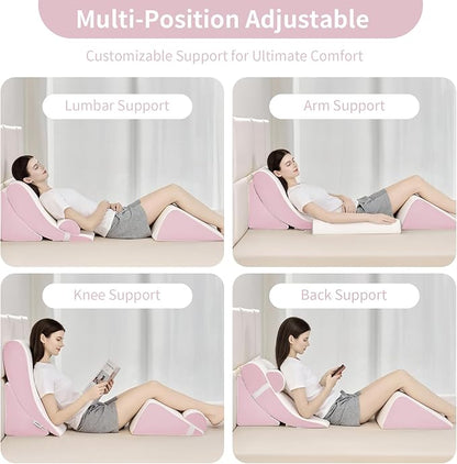 4PCS Orthopedic Bed Wedge Pillow Set for Post Surgery & Pain Relief, Adjustable Wedge Pillow for Back, Acid Reflux,Sitting up in Bed,Recovery, Snoring, Body Pillow for Sleeping (White/Pink)