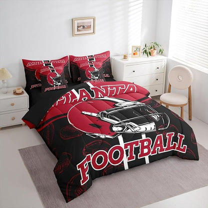 Feelyou Football Comforter Set with Sheets 7 Piece Queen Size Ball Games Bedding Set for Kids Boys Girls Rugby Bed in a Bag City of Footballs Room Decor Rugby Sports Soft Lightweight