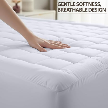 Utopia Bedding Full Mattress Pad, Quilted Fitted Premium Mattress Protector, Deep Pocket Cover Stretches up to 16 Inches, Fluffy Pillow Topper (54x75 Inches, White)