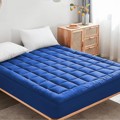 Mattress Pad - Soft and Breathable Mattress Protector Cover - Pillow Topper with Stretches to 18” Deep Pocket Fits Up to 8”-21” Cooling Bed Topper (Blue, King)