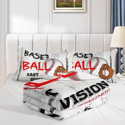 Baseball Theme Comforter Set Boys Baseball Sports White Series Comforter Sets Quilt with 1 Comforter and 2 Pillowcases for Kids Boys Bedroom All Season（Basketball-4 Queen）