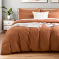 NEXHOME PRO Duvet Cover Set 100% Washed Cotton California King 104"x98", Organic Natural Linen Look Textured 3 Pieces Bedding Set Terracotta Burnt Orange with Zipper Closure, Soft(No Comforter)