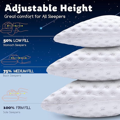 Cooling Side Sleeper Pillow for Neck and Shoulder Pain, Luxury Shredded Memory Foam Curved Bed Pillows for Sleeping Set of 1- Adjustable Queen Size- Washable Cover Crescent White&Extra Grey Pillowcase