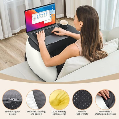 Reading Pillow, Lap Desk Pillow for Adult, Gaming Pillow Memory Foam for Arm Support, Arm Rest for Working, Crocheting, Playing Game or Siting in Bed, Floor, Sofa (White&Grey)