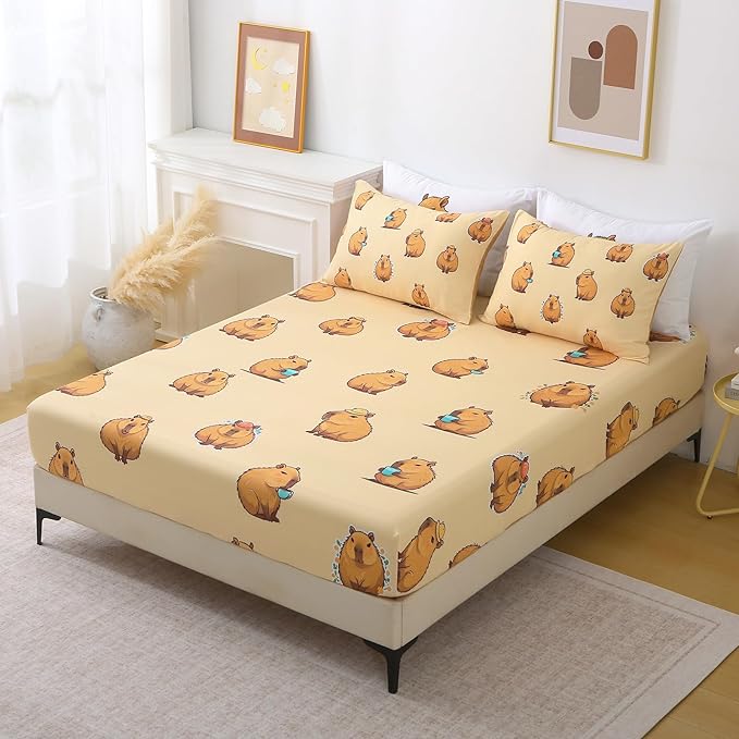 Wajade Capybara Comforter Set 7 Piece Cute Brown Animal Bedding Set Capybara for Boys Girls Room Decoration Twin Size with Sheet and 2 Pillowcases 2 Pillow Shams Cute Bed in a Bag as Birthday Gift