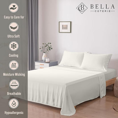 Bella Coterie Luxury Bamboo Viscose 34” Split Top King Size Sheet Set | 1 Fitted Sheet for Sleep Number & Adjustable Beds | 100% Organically Grown | Cooling & Soft | 18” Deep Pocket [Ivory]