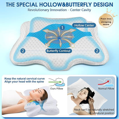 Memory Foam Pillow, Cervical Pillow for Neck and Shoulder Pain Relief, Ergonomic Contour Bed Pillow, Soft for Side Sleep Stomach Sleeping and Back Sleeper