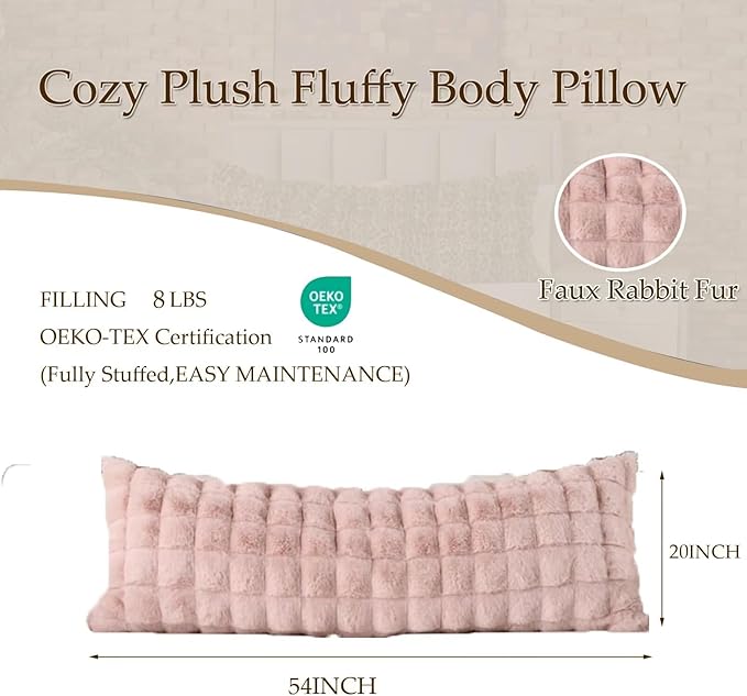 Luxury Shaggy Faux Fur Body Pillow,Fluffy Bed Pillow with Zipper Closure,Soft Decorative Plush Full Long Pillows,Fuzzy Hug Pillow for Home Living Room Side Sleeper & Pregnancy 20"x54" Pink Chocolate