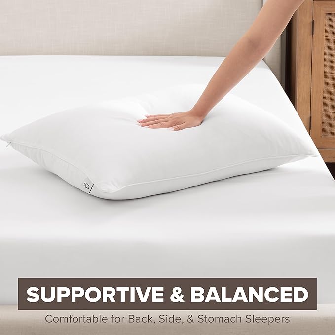 UGG Cooling Pillow Standard Size Pillow, Hotel Style for Stomach, Back or Side Sleepers, Washable Cover Down Alternative for Queen Full or Twin Beds, 20-inch x 28-inch, White