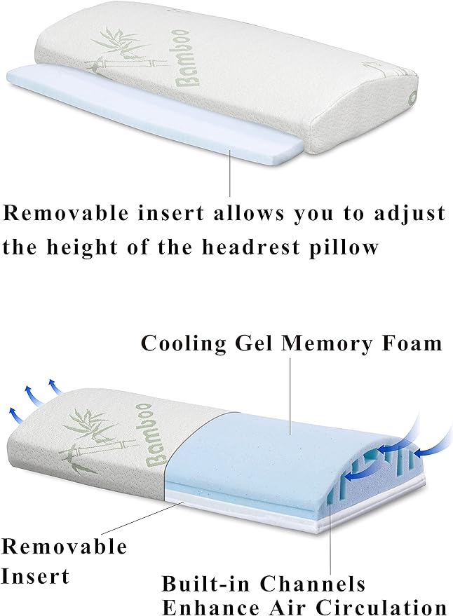 InteVision Foam Bed Wedge Pillow (26" x 25" x 7.5") and Headrest Set, 2" Memory Foam Top - Helps Relief from Acid Reflux, Post Surgery, Snoring