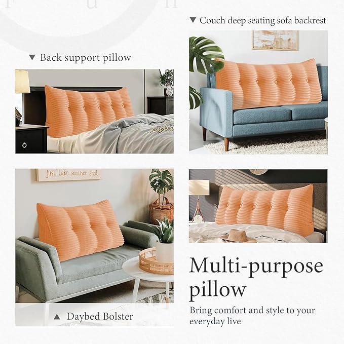 Wedge Headboard Pillow Dorm Room Reading Pillow Back Support for Sitting Up in Bed Bolster Lumbar Cushion Body Positioning Bedrest Corduroy (Peachy, Twin (39 * 8 * 20in))