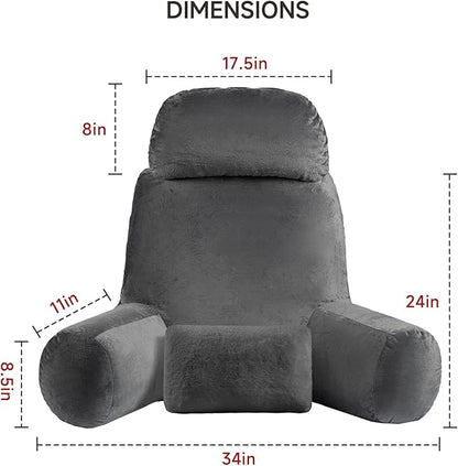 NOONTIDE Reading Pillow for Sitting up in Bed and Couch,32" X-Large Back Pillow for Adult & Teens with Soft Adjustable Neck Roll Backrest Pillow,Washable Cover,Watching TV/Gaming/Relaxing(Darkgrey)