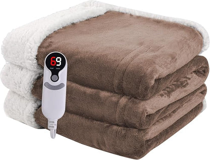 Heated Blanket Electric Blanket Full Size 72''x84'', Soft Flannel Heating Blanket with 1-10 Hour Auto Off - 6 Heat Settings - Machine Washable - Brown