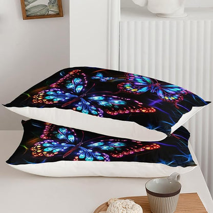 Colorful Butterfly Bedding Set, Full Size Neon Butterfly Comforter Set, Room Decor for Kids Teens, 1 Quilt with 2 Pillowcases