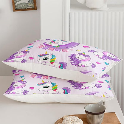 Axolotl Purple Unicorn Comforter Set King Size,Kids Bedding Set for Girls,Cute Unicorn Rainbow Bedding with Stars,3Pcs Cartoon Stars Printed Bed Set 1 Comforter 2 Pillowcases All Seasons