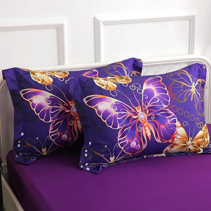 7 Piece Butterflies Comforter Set Full Size 3D Gold Violet Butterflies Bedding Set for Kids Girls Women for Birthday Christmas Gift