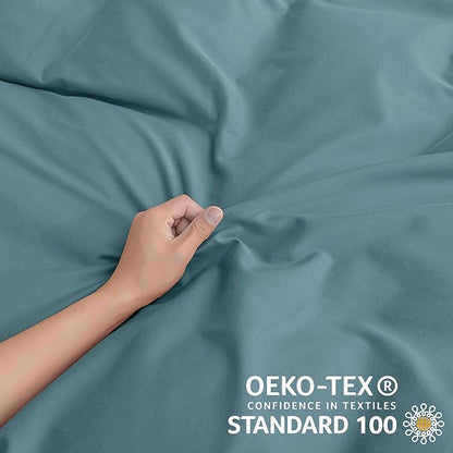JELLYMONI Cotton Duvet Cover Queen Size - Grayish Blue Comforter Cover with Button 100% Washed Cotton 3PCS Breathable Soft Solid Bedding Set Duvet Cover 90×90in & 2 Pillowcases (NO Comforter)