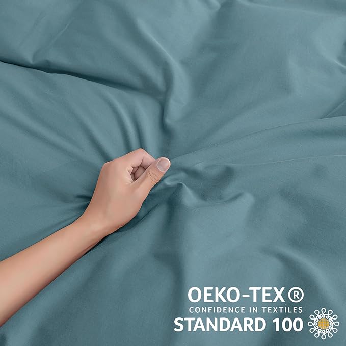 JELLYMONI Cotton Duvet Cover Full Size - Grayish Blue Comforter Cover with Button 100% Washed Cotton 3PCS Breathable Soft Solid Bedding Set Duvet Cover 80×90in & 2 Pillowcases (NO Comforter)