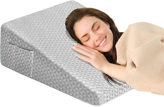 12" Wedge Pillow for Sleeping, Bed Wedge After Surgery, Back Pain Relief, Memory Foam Pillow Triangle Incline Wedge for Back Support, Leg Elevation (Light Grey)
