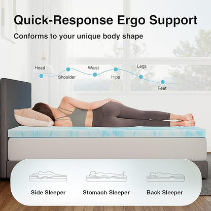 Novilla Memory Foam Mattress Topper California King - 2 Inch Cooling Gel Infused Memory Foam | Slow-Rebound Pressure Relief | CertiPUR Certified | Comfort for Sleeper Sofa, RV, Camper, Dorm Room