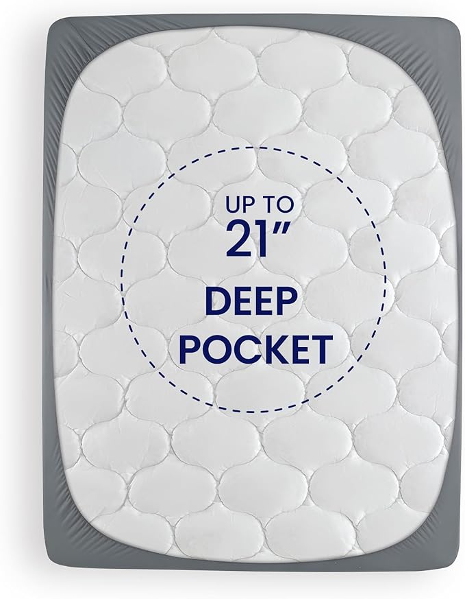 SLEEP ZONE Twin XL Mattress Pad for Children & Adults, Pillow top Mattress Topper for College Dorm, Soft & Skin Friendly, Deep Pocket Cooling Mattress Protector Cover, All Season Use (Grey, Twin XL)