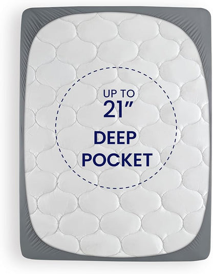 SLEEP ZONE Cooling Mattress Topper Queen, Extra Thick Mattress Pad Cover, Soft Fluffy Pillow Top Bed Mattress Topper, Easy Care, Washable (Grey Lattice, Queen)